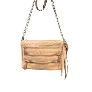 REBECCA MINKOFF Crossbody Shoulder Bag Designer Beige Small Chains Fringe Zipper